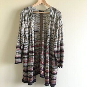 Nic+Zoe Open‎ front striped linen cardigan Sweater Womens Plus Size 2X Black Red